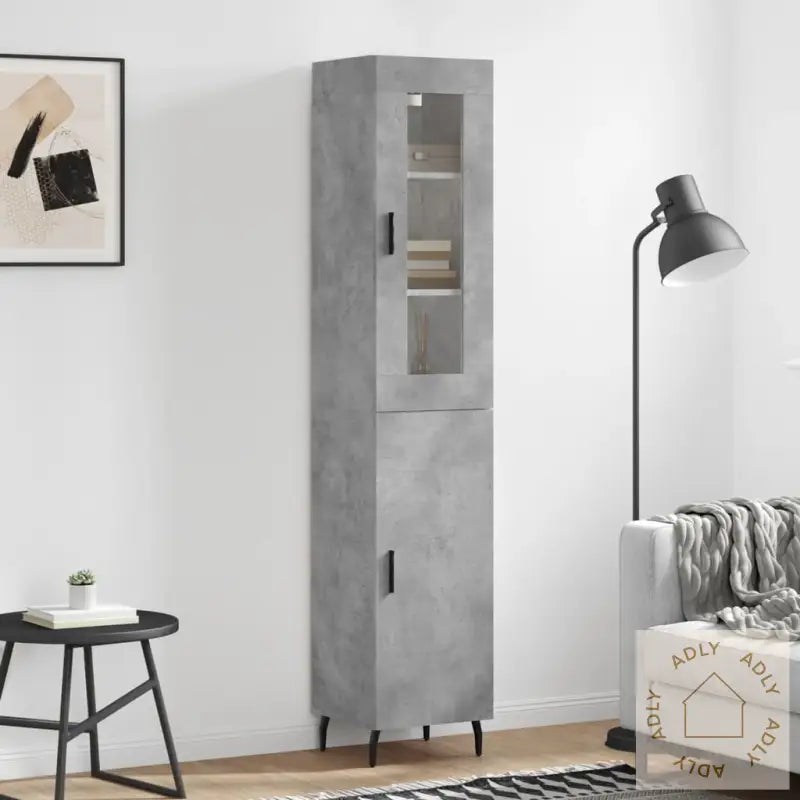 Highboard Betonggrå 34,5X34X180 Cm Konstruert Tre