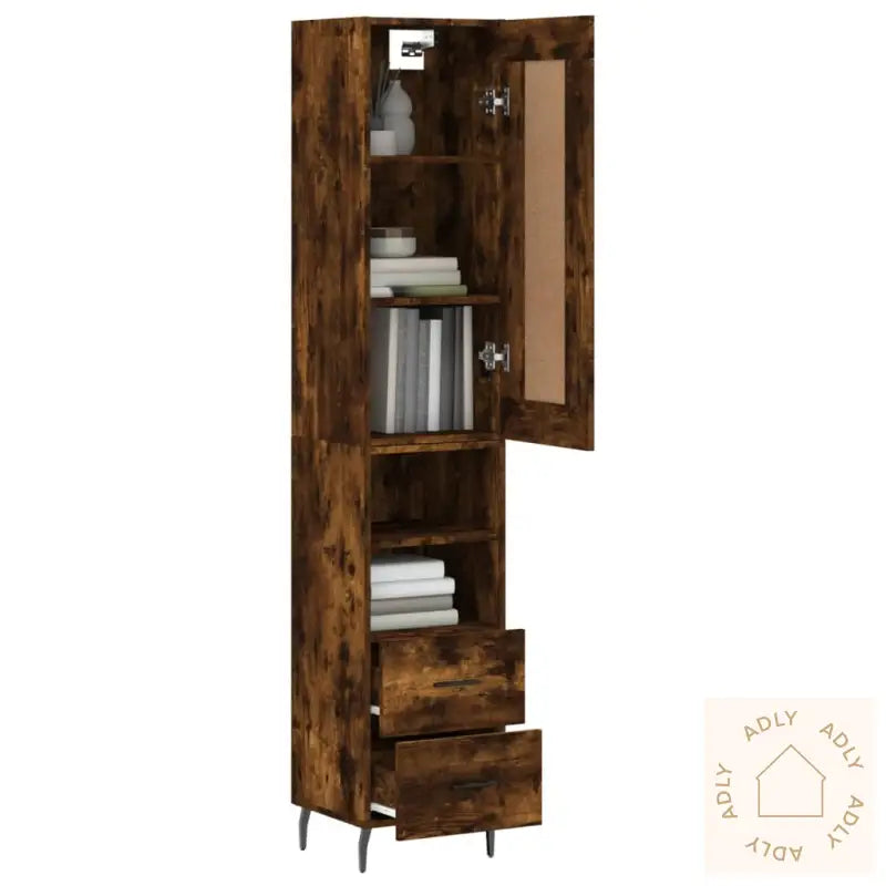 Highboard Røkt Eik 34,5X34X180 Cm Konstruert Tre