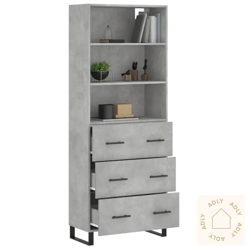 Highboard Betonggrå 69,5X34X180 Cm Konstruert Tre