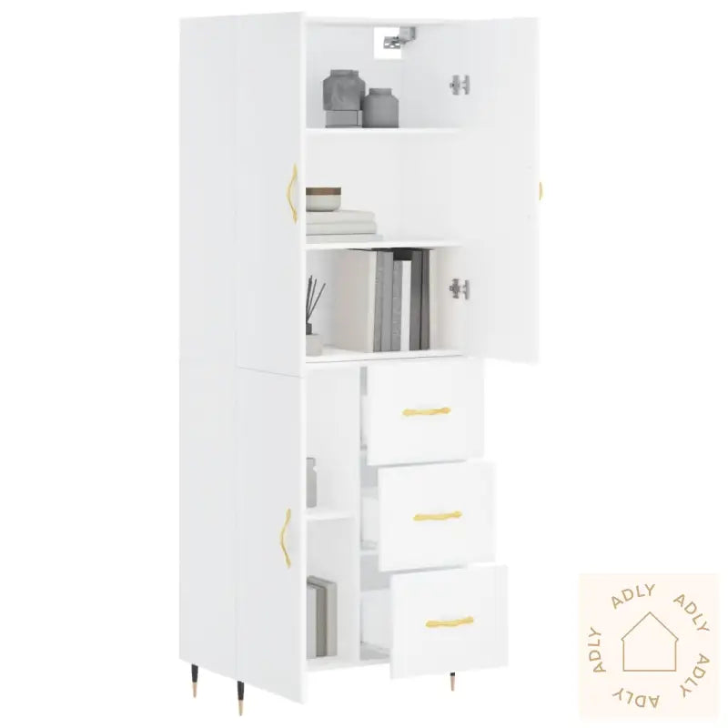 Highboard Hvit 69,5X34X180 Cm Konstruert Tre