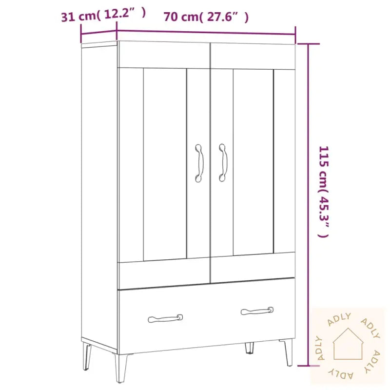 Highboard Betonggrå 70X31X115 Cm Konstruert Tre
