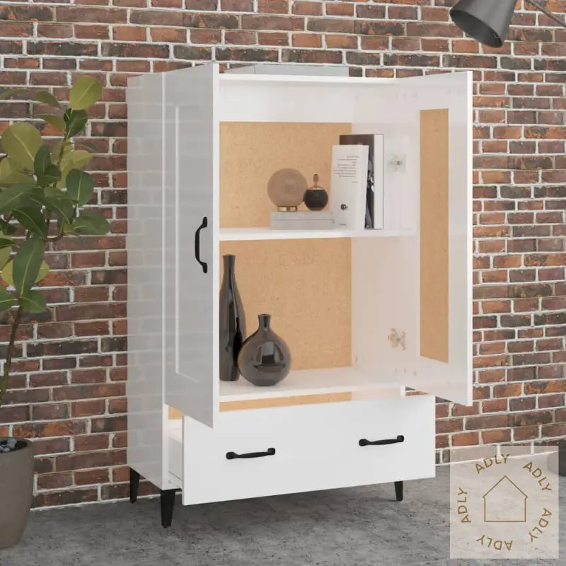 Highboard Høyglans Hvit 70X31X115 Cm Konstruert Tre