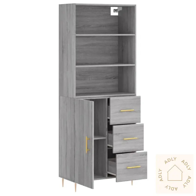 Highboard Grå Sonoma 69,5X34X180 Cm Konstruert Tre