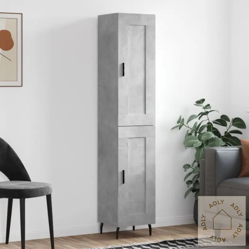 Highboard Betonggrå 34,5X34X180 Cm Konstruert Tre
