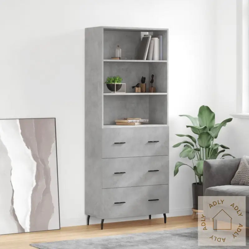 Highboard Betonggrå 69,5X34X180 Cm Konstruert Tre