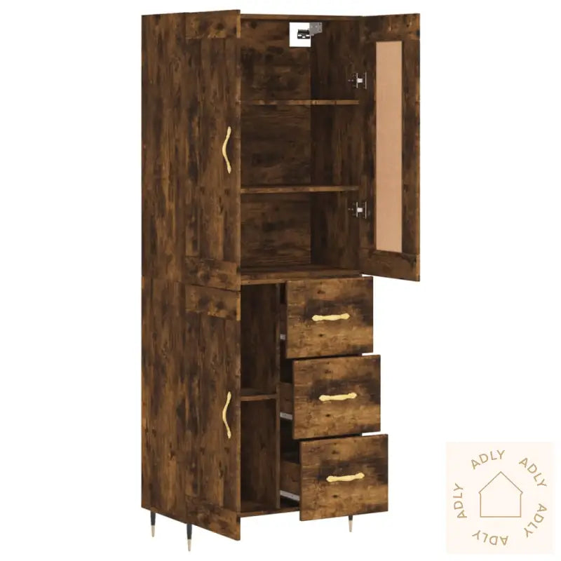 Highboard Røkt Eik 69,5X34X180 Cm Konstruert Tre