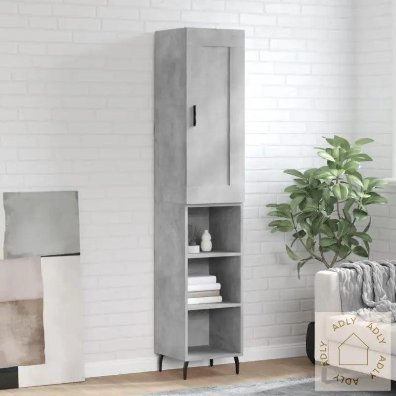 Highboard Betonggrå 34,5X34X180 Cm Konstruert Tre