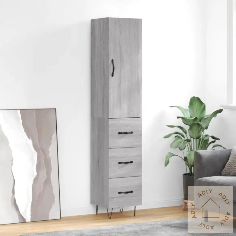 Highboard Grå Sonoma 34,5X34X180 Cm Konstruert Tre