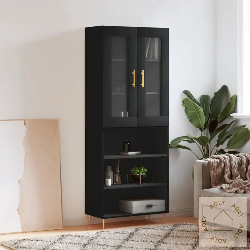 Highboard Svart 69,5X34X180 Cm Konstruert Tre