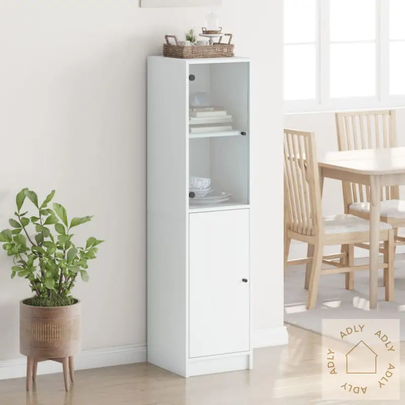 Highboard Med Glassdører Hvit 35X37X142 Cm