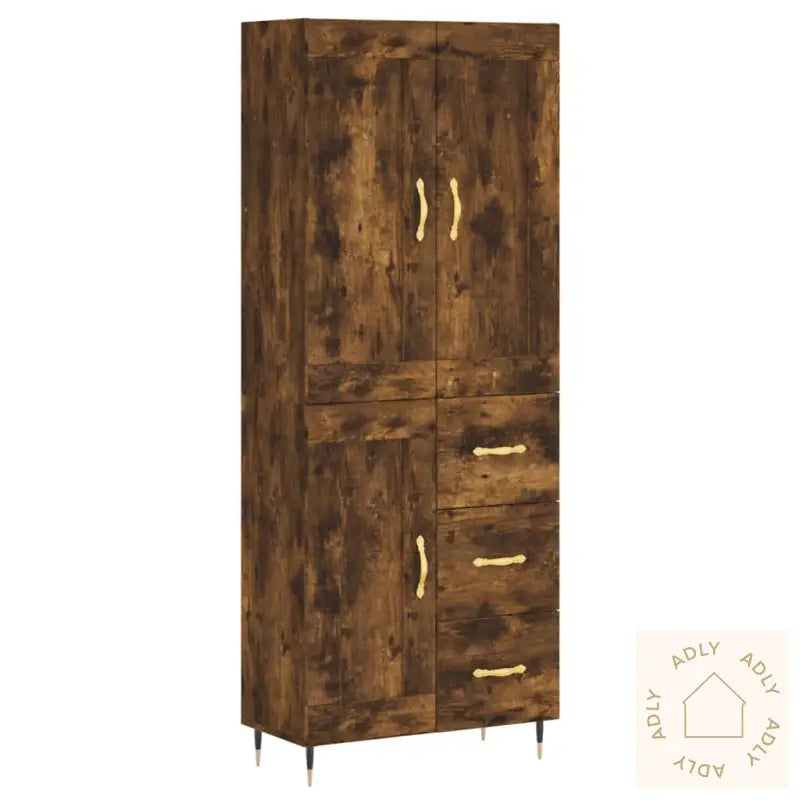 Highboard Røkt Eik 69,5X34X180 Cm Konstruert Tre