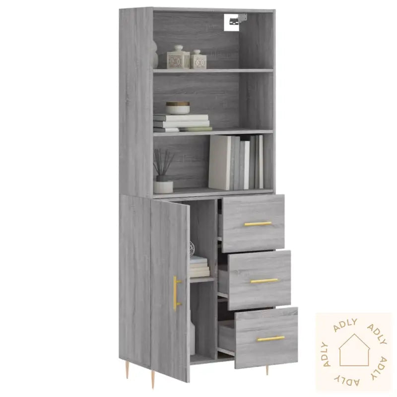 Highboard Grå Sonoma 69,5X34X180 Cm Konstruert Tre
