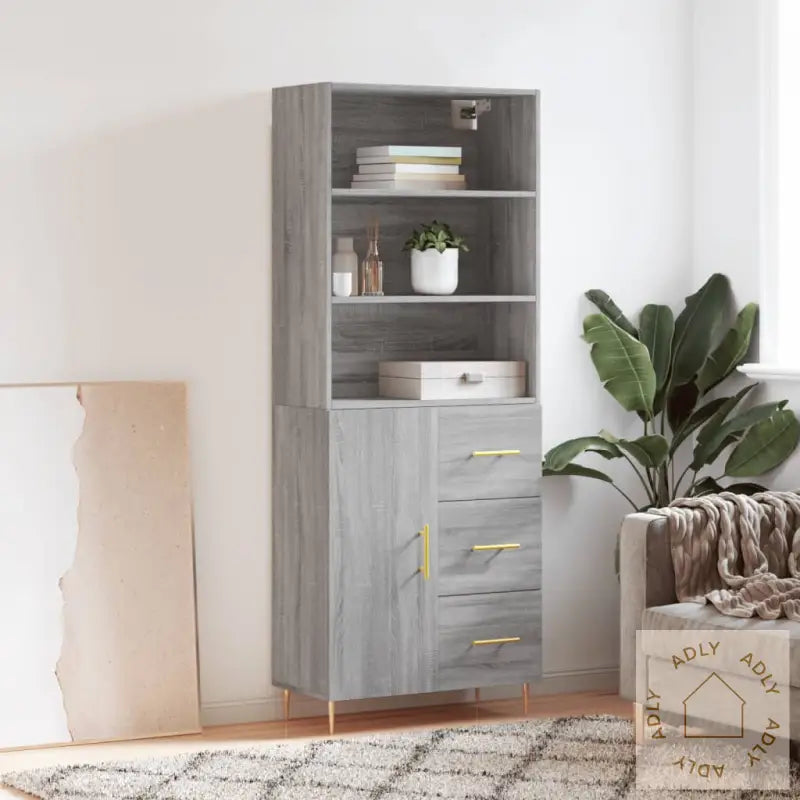 Highboard Grå Sonoma 69,5X34X180 Cm Konstruert Tre
