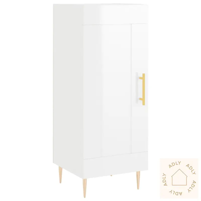 Highboard Høyglans Hvit 34,5X34X180 Cm Konstruert Tre