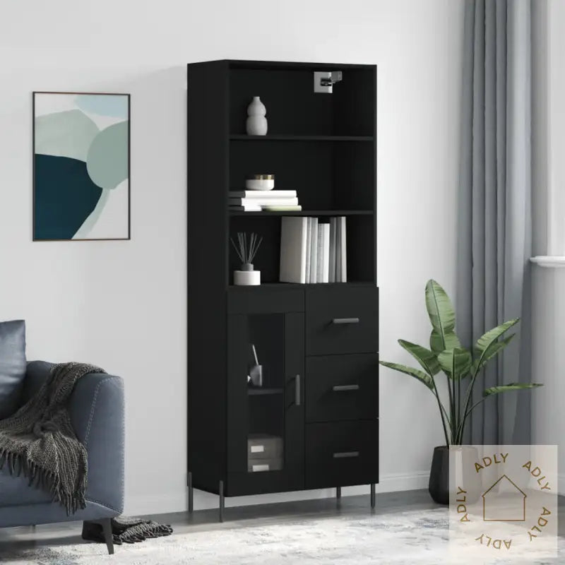 Highboard Svart 69,5X34X180 Cm Konstruert Tre