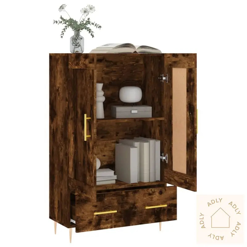 Highboard Røkt Eik 69,5X31X115 Cm Konstruert Tre