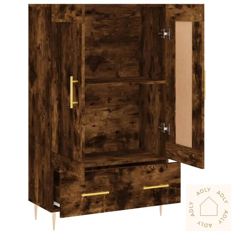 Highboard Røkt Eik 69,5X31X115 Cm Konstruert Tre