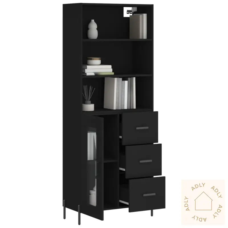 Highboard Svart 69,5X34X180 Cm Konstruert Tre