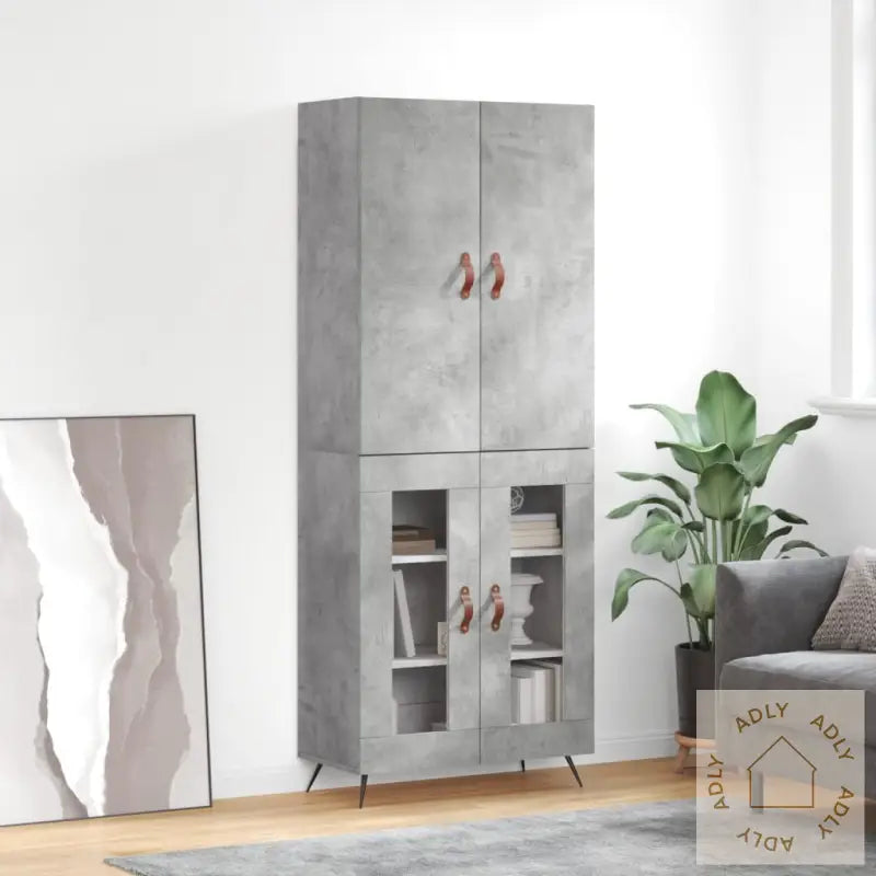Highboard Betonggrå 69,5X34X180 Cm Konstruert Tre