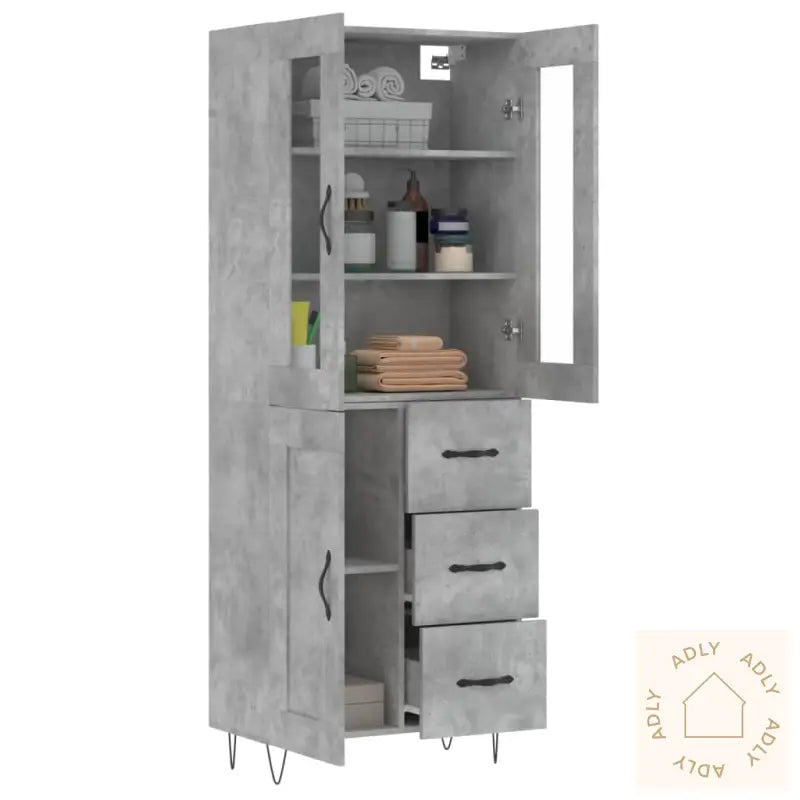 Highboard Betonggrå 69,5X34X180 Cm Konstruert Tre
