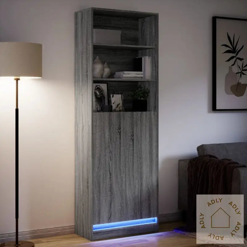 Garderobe Med Led Grå Sonoma 69X32,5X200 Cm Konstruert Tre