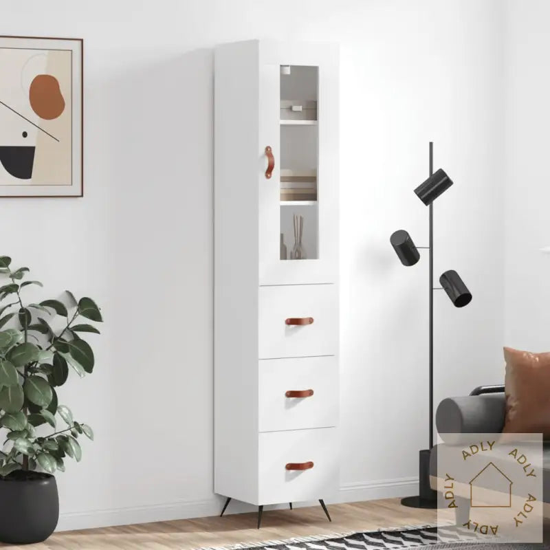 Highboard Hvit 34,5X34X180 Cm Konstruert Tre