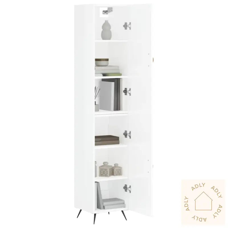 Highboard Høyglans Hvit 34,5X34X180 Cm Konstruert Tre