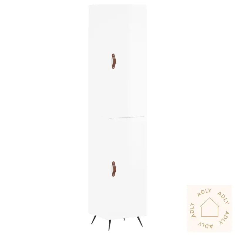 Highboard Høyglans Hvit 34,5X34X180 Cm Konstruert Tre