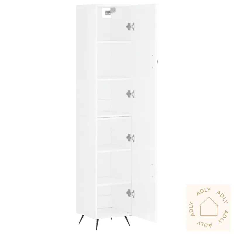 Highboard Høyglans Hvit 34,5X34X180 Cm Konstruert Tre