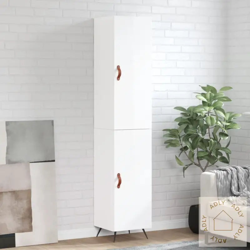 Highboard Høyglans Hvit 34,5X34X180 Cm Konstruert Tre