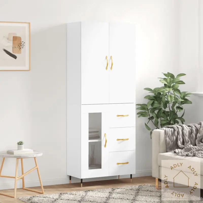 Highboard Hvit 69,5X34X180 Cm Konstruert Tre