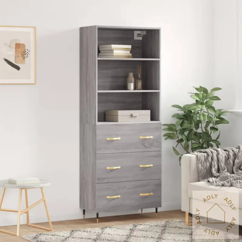 Highboard Grå Sonoma 69,5X34X180 Cm Konstruert Tre