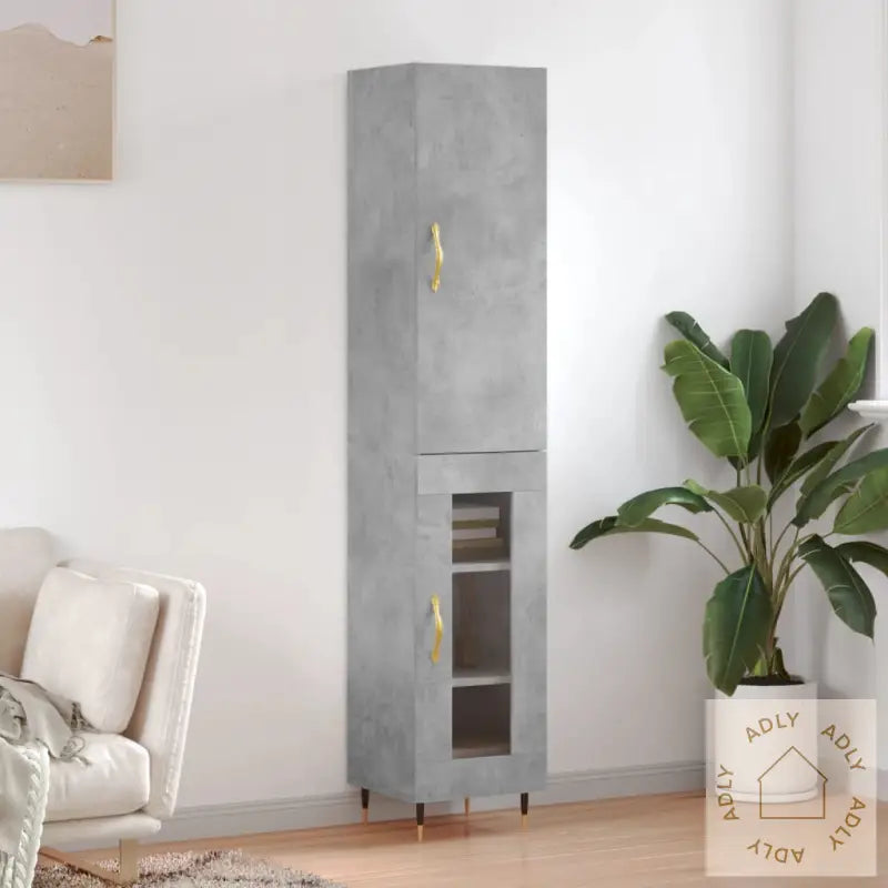 Highboard Betonggrå 34,5X34X180 Cm Konstruert Tre
