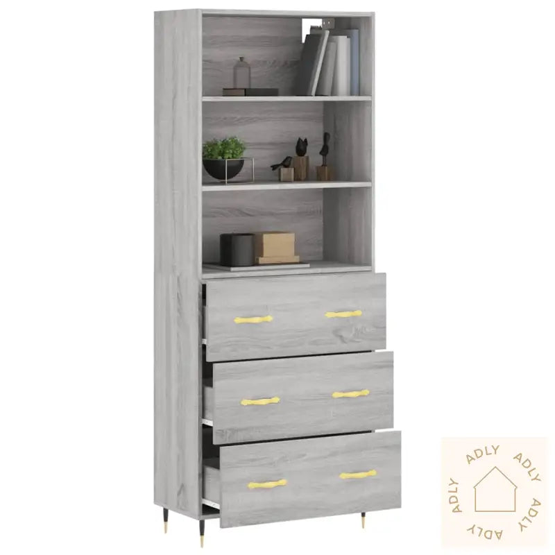 Highboard Grå Sonoma 69,5X34X180 Cm Konstruert Tre
