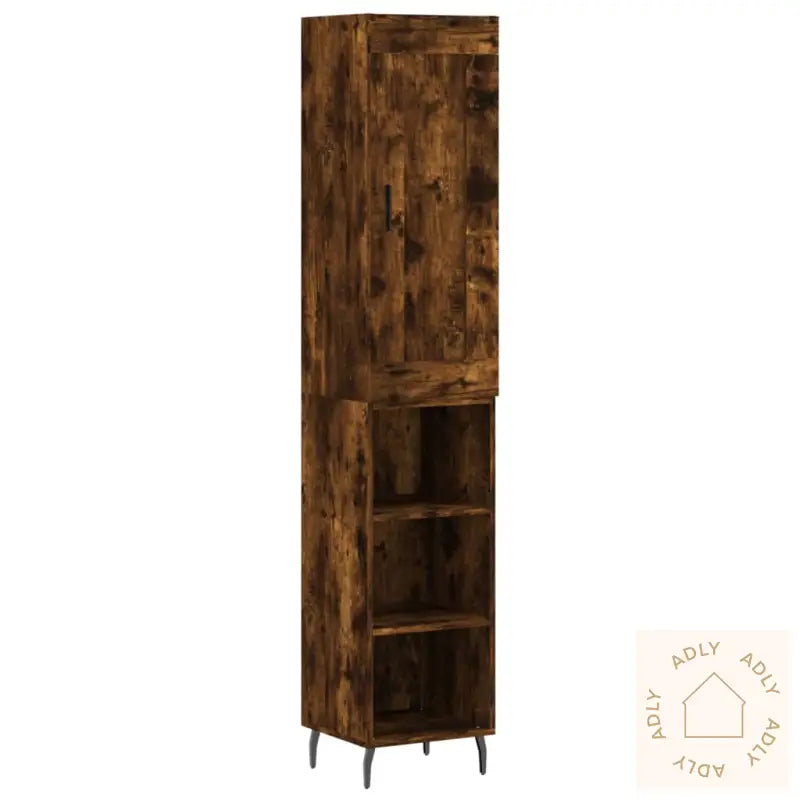 Highboard Røkt Eik 34,5X34X180 Cm Konstruert Tre