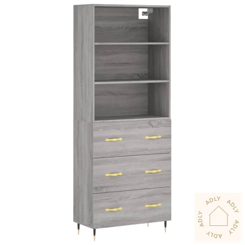 Highboard Grå Sonoma 69,5X34X180 Cm Konstruert Tre