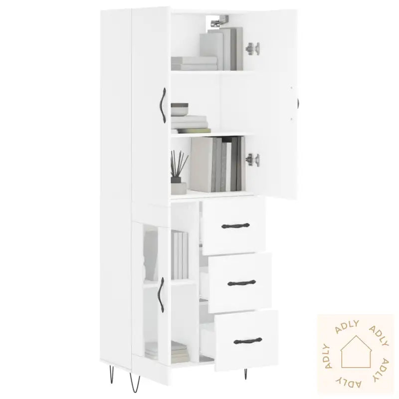 Highboard Hvit 69,5X34X180 Cm Konstruert Tre