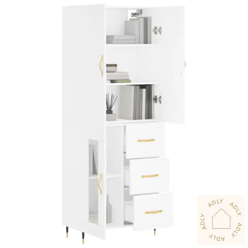 Highboard Hvit 69,5X34X180 Cm Konstruert Tre