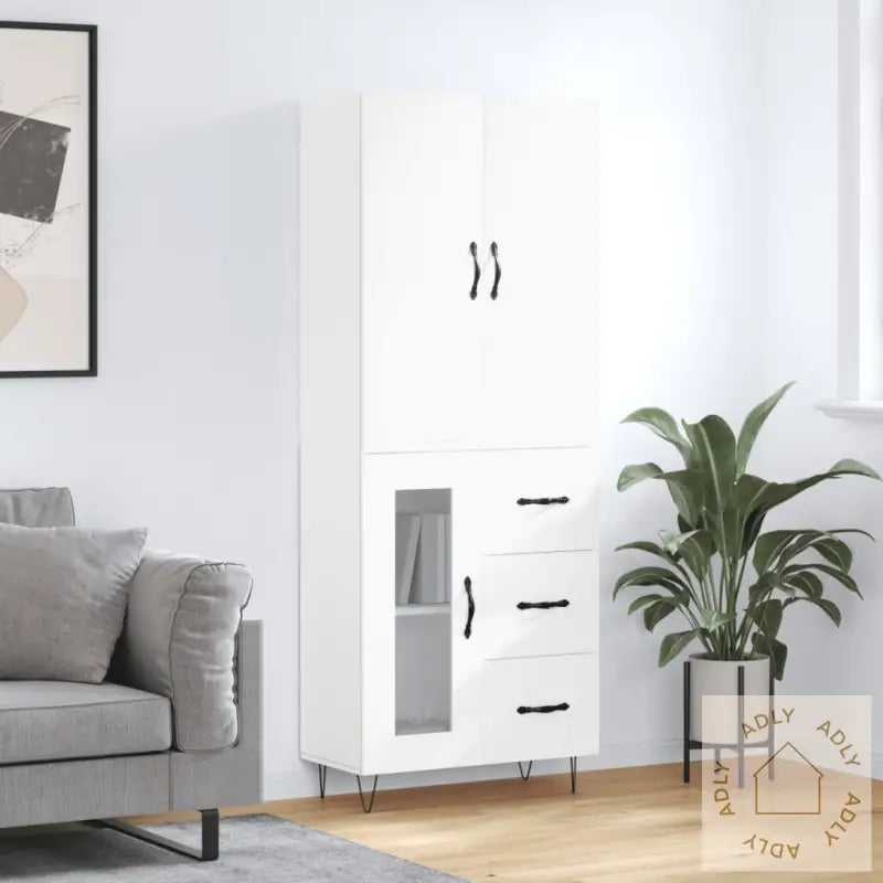 Highboard Hvit 69,5X34X180 Cm Konstruert Tre