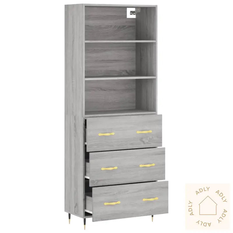 Highboard Grå Sonoma 69,5X34X180 Cm Konstruert Tre