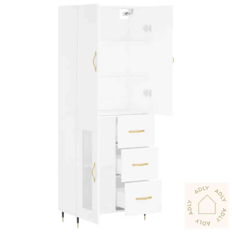 Highboard Hvit 69,5X34X180 Cm Konstruert Tre