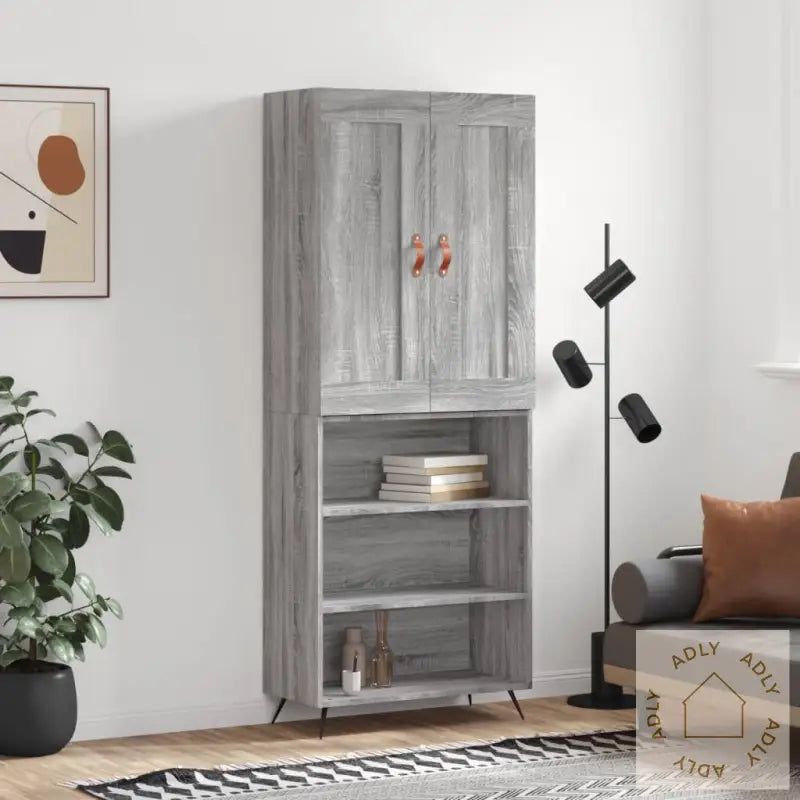 Highboard Grå Sonoma 69,5X34X180 Cm Konstruert Tre