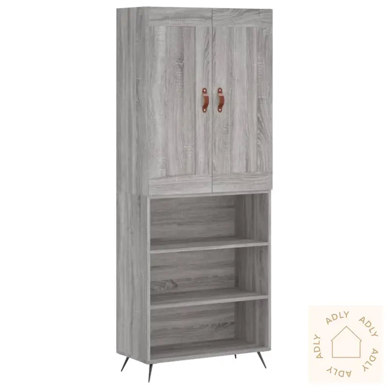 Highboard Grå Sonoma 69,5X34X180 Cm Konstruert Tre