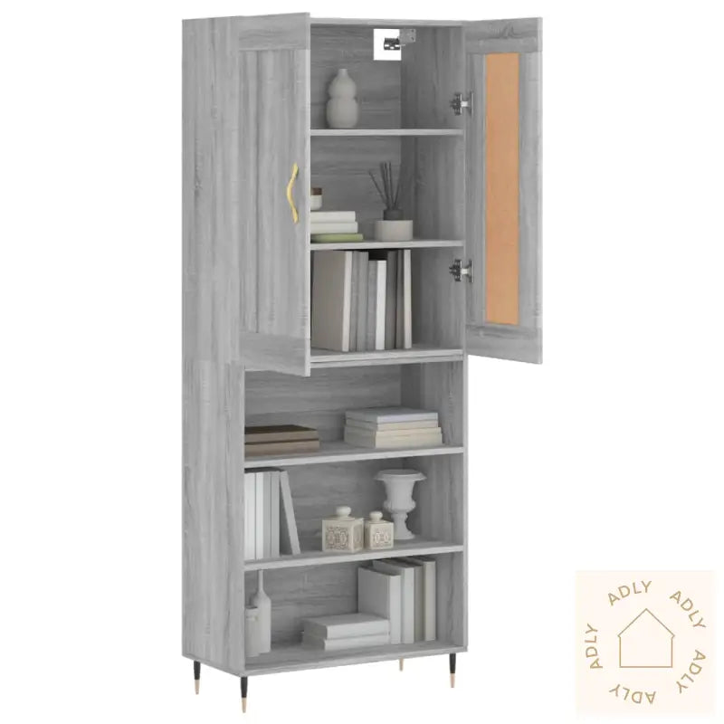 Highboard Grå Sonoma 69,5X34X180 Cm Konstruert Tre