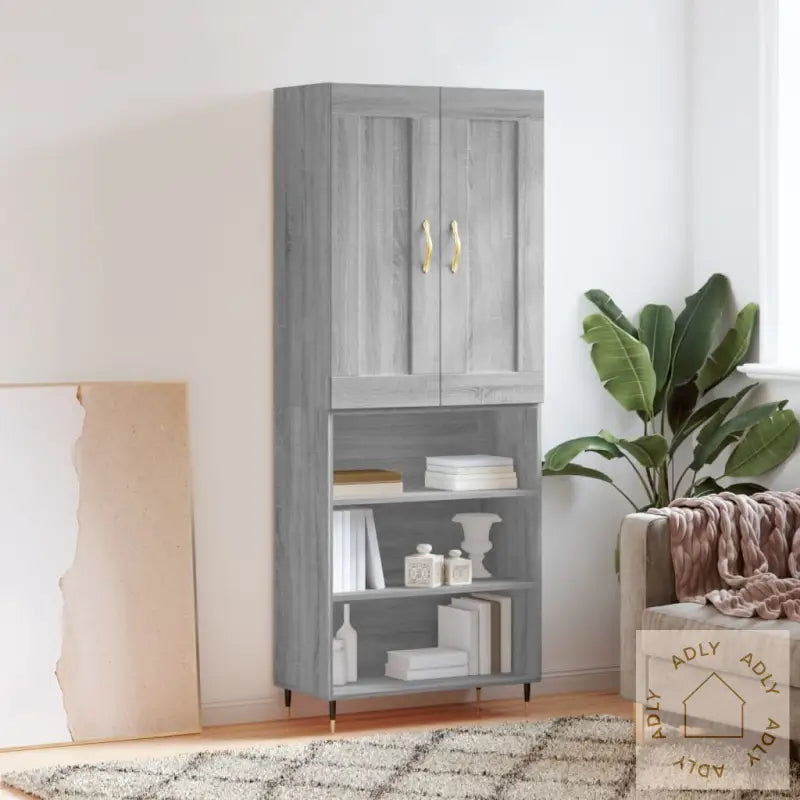 Highboard Grå Sonoma 69,5X34X180 Cm Konstruert Tre