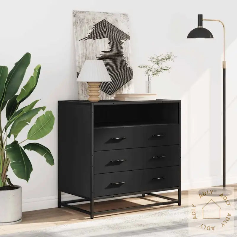 Kommode Svart 70X41X70 Cm Konstruert Tre