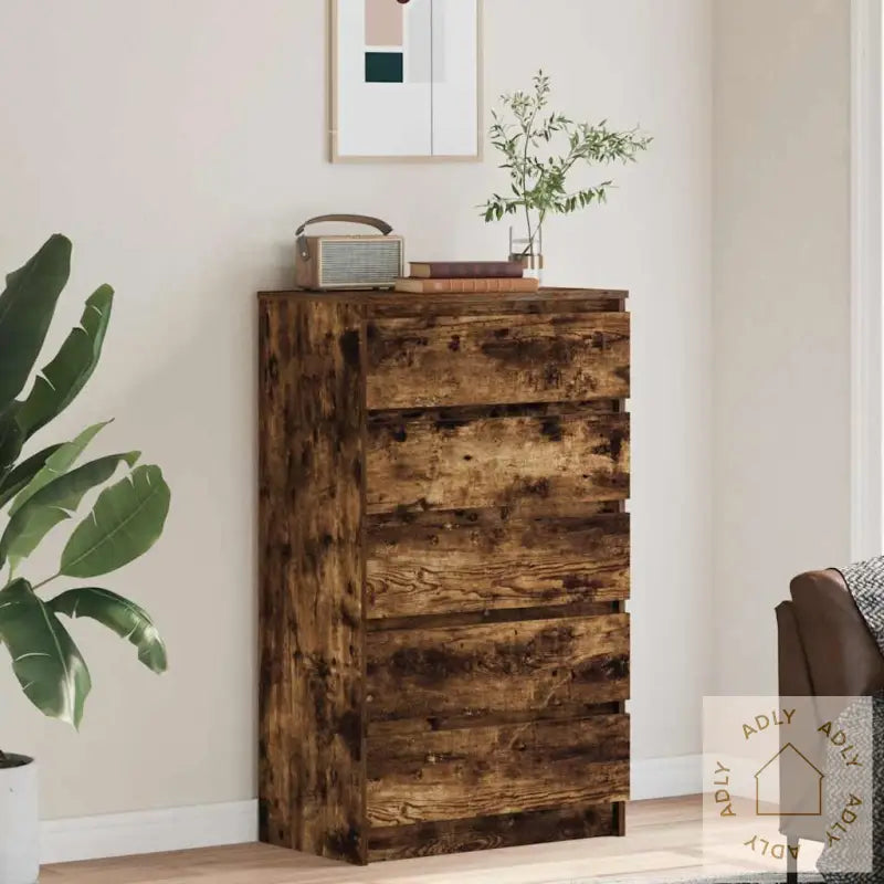 Kommode Røkt Eik 60X36X103 Cm Konstruert Tre