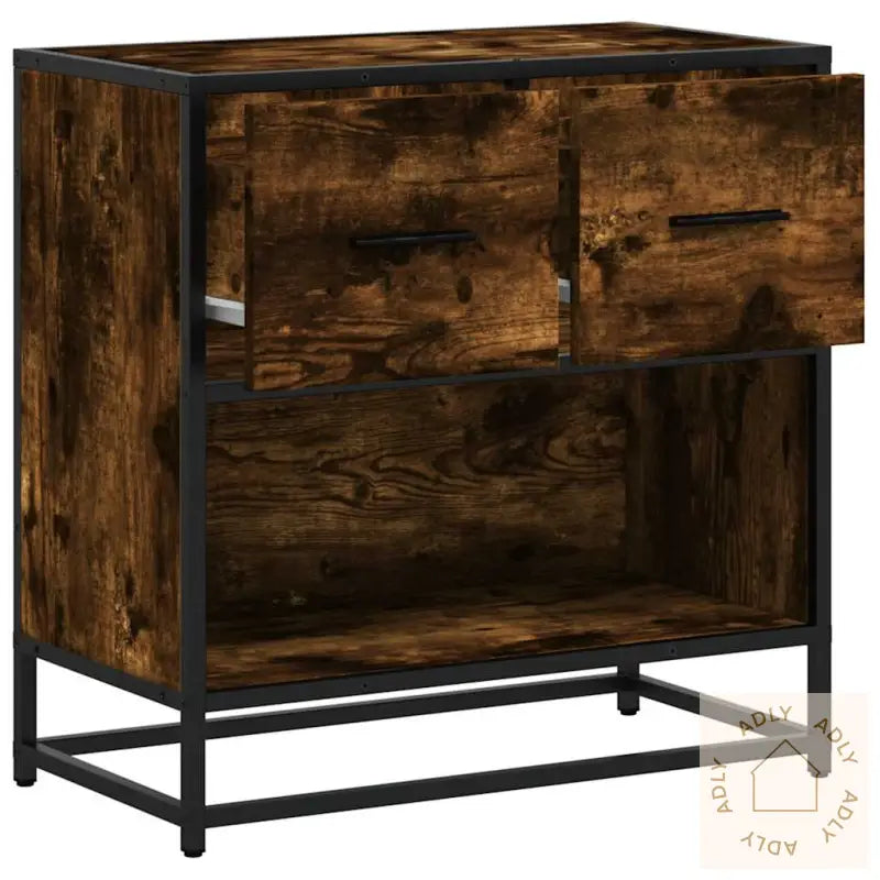 Nattbord Røkt Eik 60X31X60 Cm Konstruert Tre Og Metall