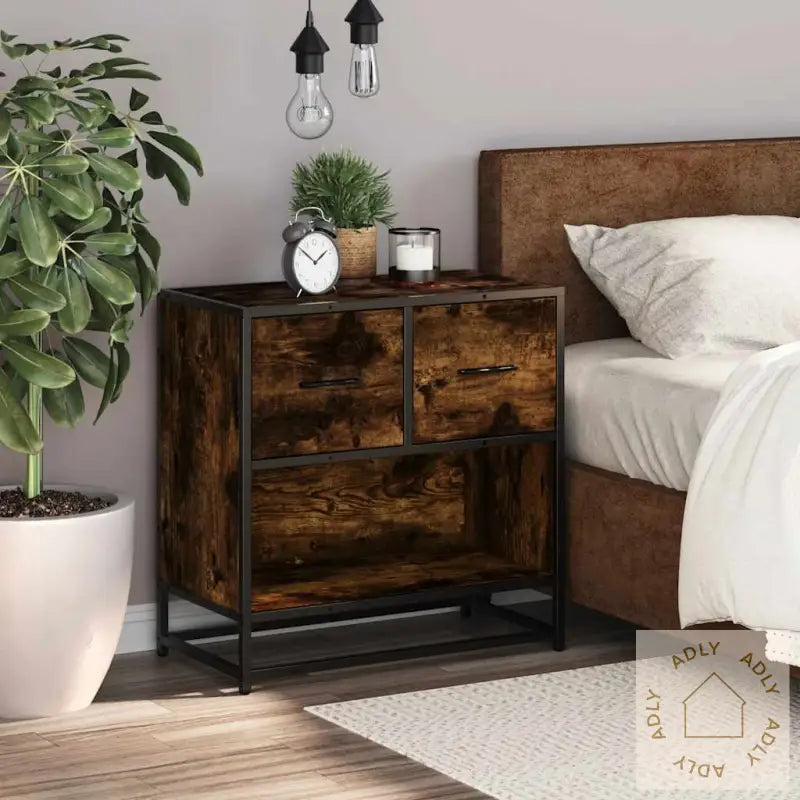 Nattbord Røkt Eik 60X31X60 Cm Konstruert Tre Og Metall
