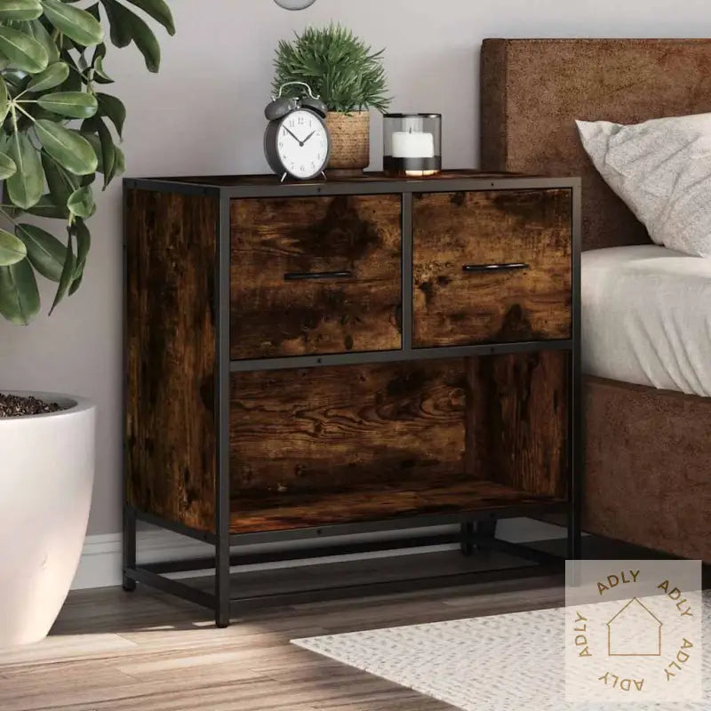 Nattbord Røkt Eik 60X31X60 Cm Konstruert Tre Og Metall